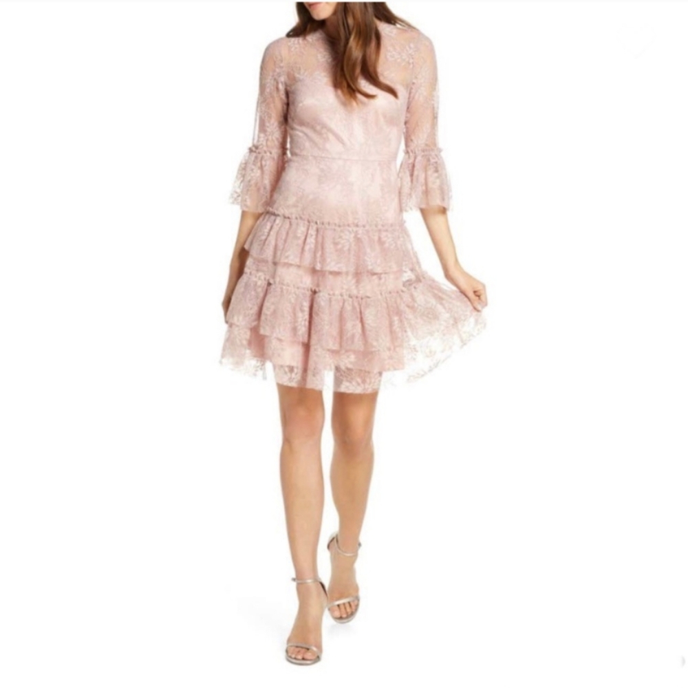 Eliza J Pink Lace Tiered Dress